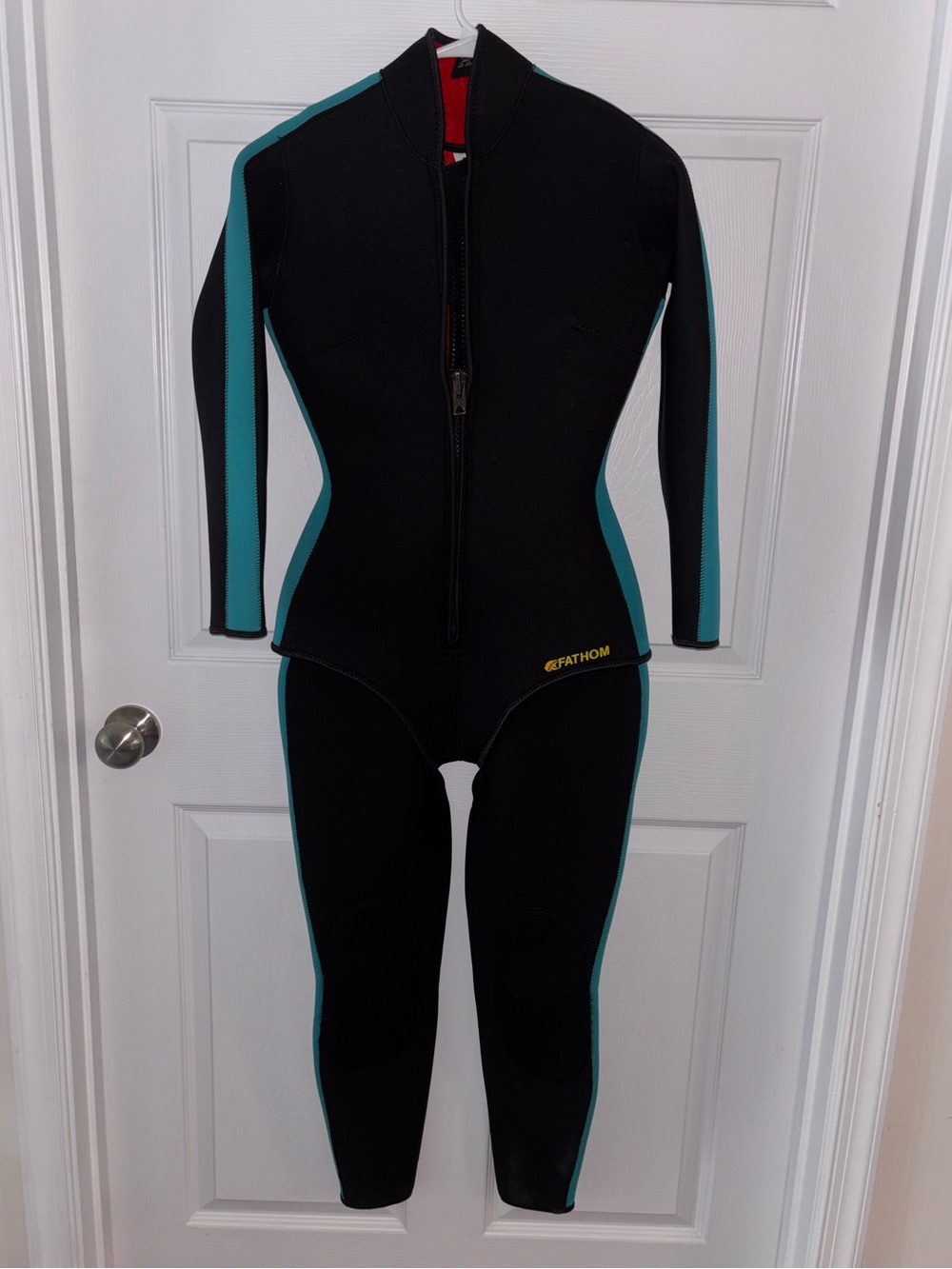 Fathom Seaflex Women's Black & Teal Full Wetsuit Long Sleeve Back Zip Sz M L